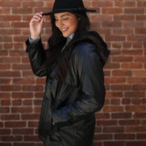 Monogrammed Black Leopard Charles River Rain Jacket